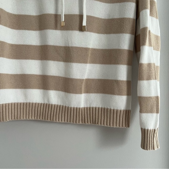 Cozy Striped White and Tan Women's Sweater - Picture 3 of 5
